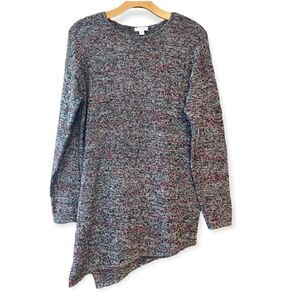 J. Jill S Blue Chunky Knit Long Sleeve Wool Slanted Hem Tunic Sweater